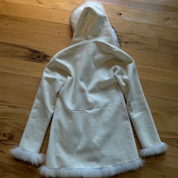 Nigel Preston & Knight White Suede Leather Sheepskin Hooded Fur Coat Shearling - Picture 5 of 9